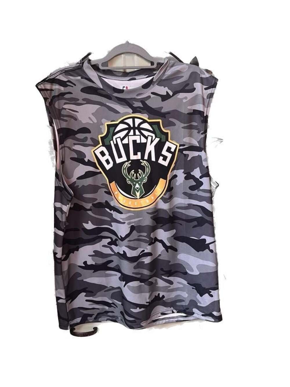 NBA Milwaukee Bucks Gray Camo Sleeveless Muscle Tank Top Shirt XL